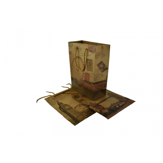Ajándéktasak papír Paris/London 24,5*19*8cm több féle barna