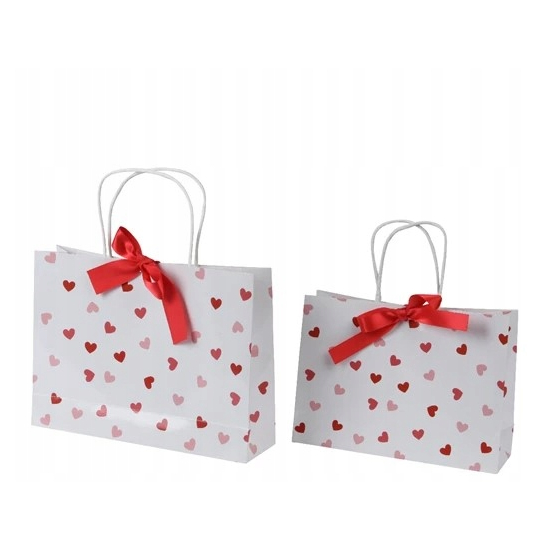 Ajándéktasak papír 30*22cm s/2 szívecskés fehér/piros