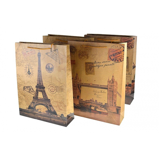 Ajándéktasak papír 31*42cm Paris/London több féle