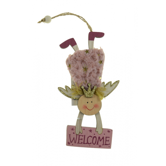 Angyal fa WELCOME 25*8*1CM akasztós rózsaszín