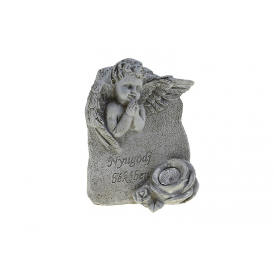 Figura angyal poly solár lámpás 11*7*14 kőtáblával szürke