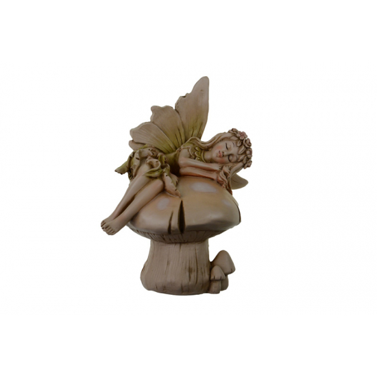 Figura angyal poly 15*12*21cm gombán fekvő barna