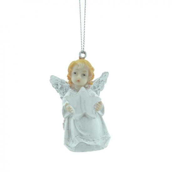 Figura angyal poly 6cm akasztós fehér