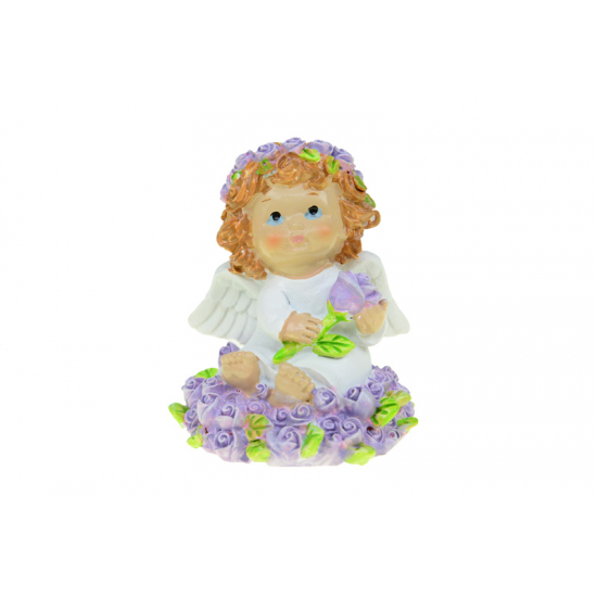 Figura angyal poly ülő 7,1cm rózsás lila