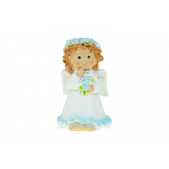 Figura angyal poly álló 8,5cm rózsás kék