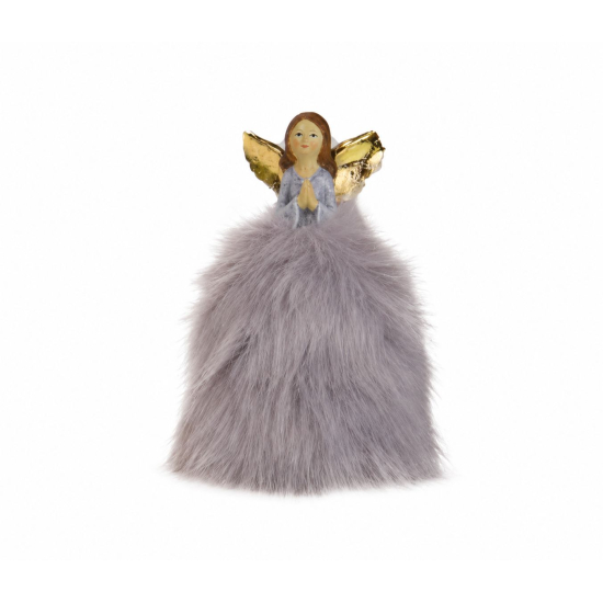 Figura angyal poly szőrme szoknyás 9*17cm imádkozó lila