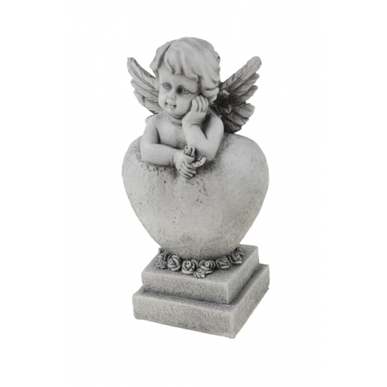 Figura angyal poly szívvel 14*10.5*26cm Szívünkben élsz szürke