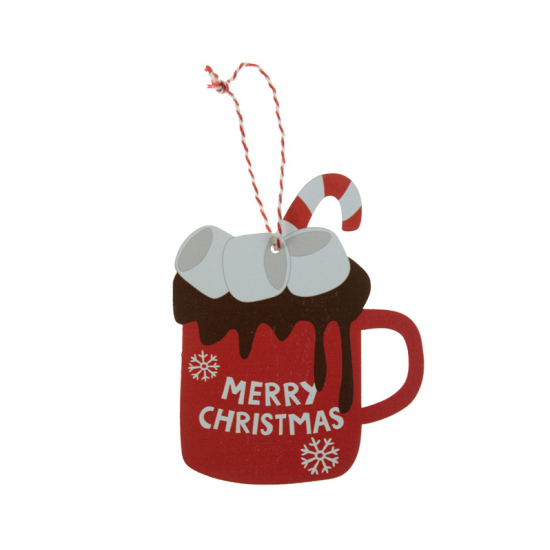 Bögre fa 8.8*0.5*10.8cm Merry Christmas akasztós piros