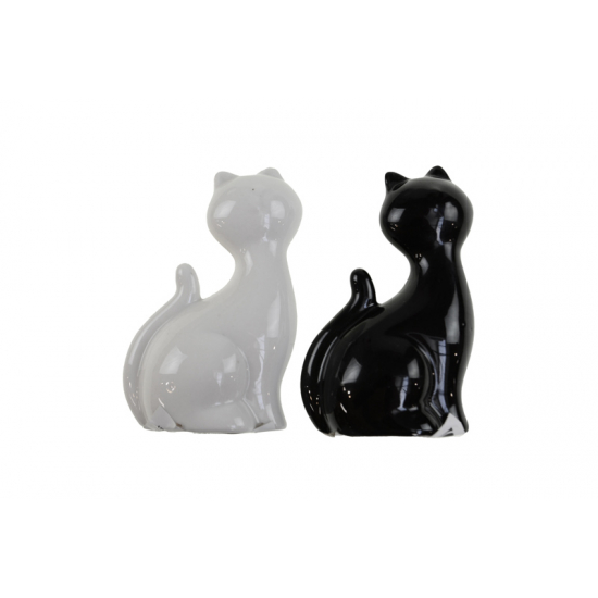 Figura cica kerámia 5*3,5*8,5cm fekete/fehér