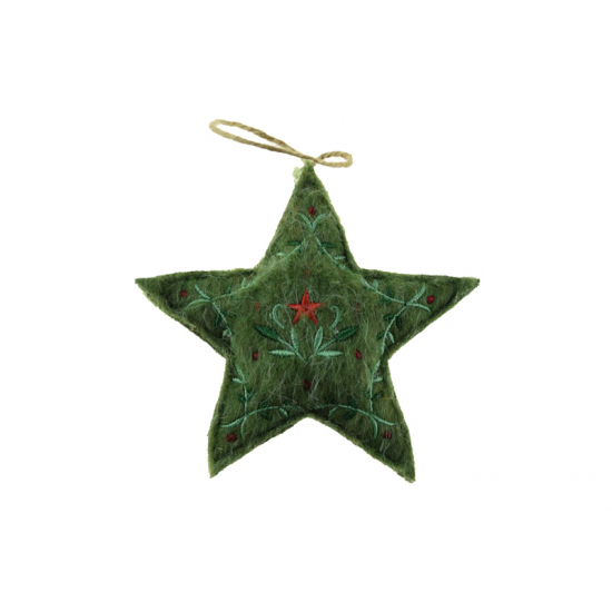 Csillag filc 10*15cm akasztós zöld/piros