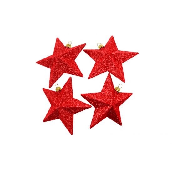 Csillag glitteres műa. 11cm s/4 piros