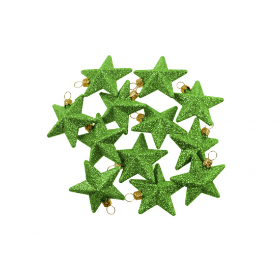 Csillag műanyag 6cm s/12 glitteres v.zöld