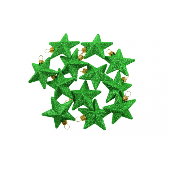 Csillag glitteres műa. 6cm s/12 zöld