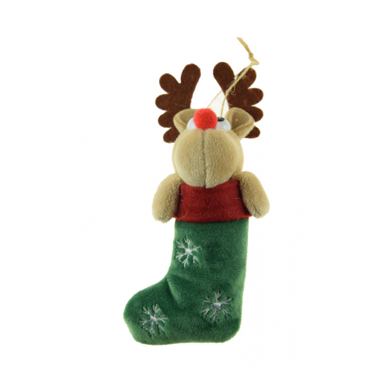 Csizma plüss 7*11cm szarvassal zöld/barna