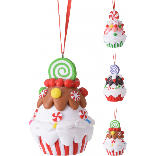 Karácsonyfadísz cupcake poly 8,5cm 3féle