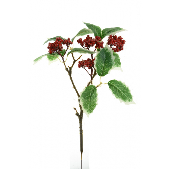 Dekor ág magyal 40CM bogyókkal zöld/piros