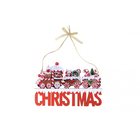 Dekor fa 22*14cm Christmas piros