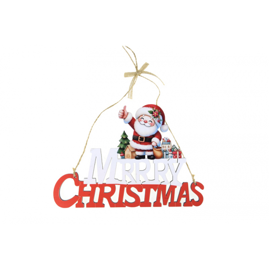 Dekor fa 22*14cm Merry Christmas piros