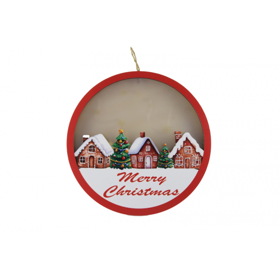 Dekor fa D18 Merry Christmas LEDes piros/fehér