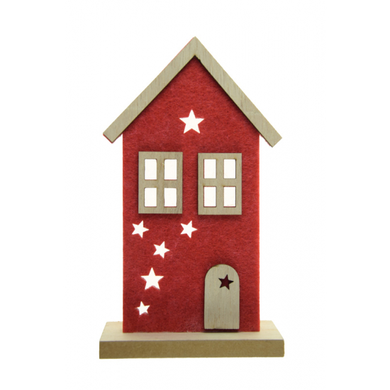 Dekor ház filc/fa 9*4*16cm piros