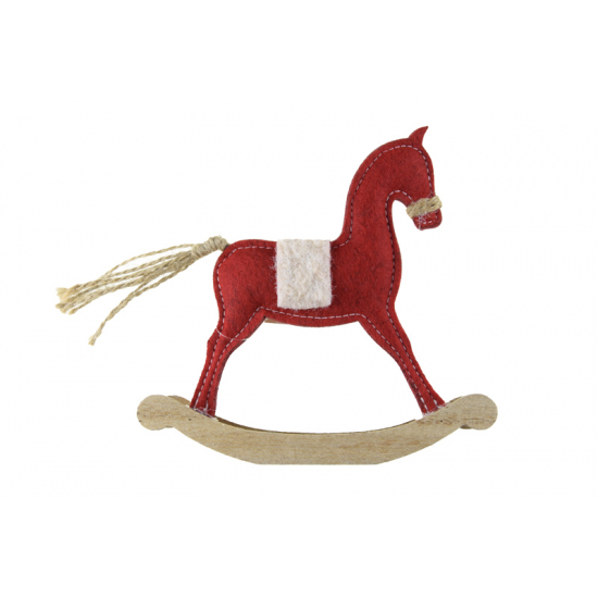 Dekor hintaló filc/fa 16*3,6*15cm piros