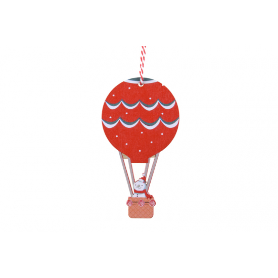 Dekor hőlégballon fa 10.5cm piros