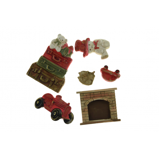 Dekor macis mix gipsz 2D 2-8cm s/6 piros