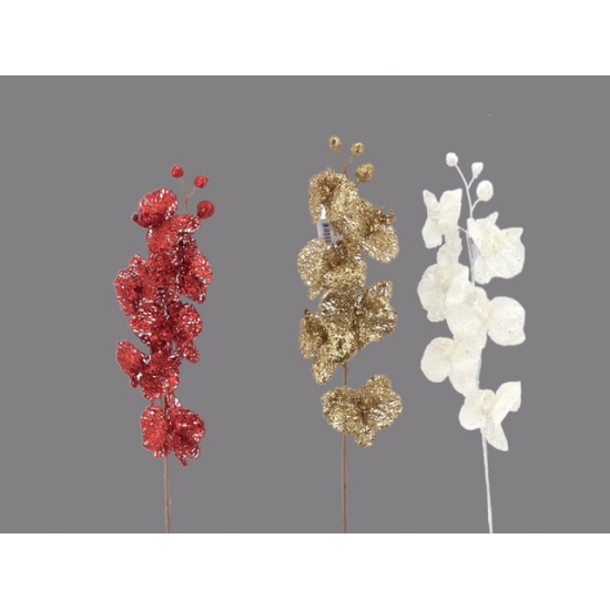 Dekor orchidea ág 69CM glitteres fehér