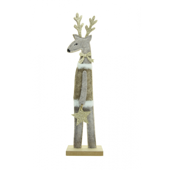 Dekor szarvas filc/fa 40cm bézs