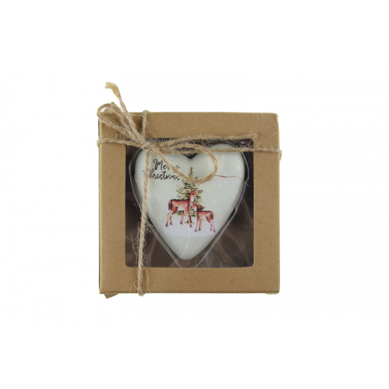 Dekor szív fa szarvasos 9*2*9cm natúr