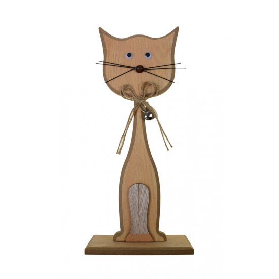 Figura cica fa masnis szívvel 21*14*6CM talpas barna