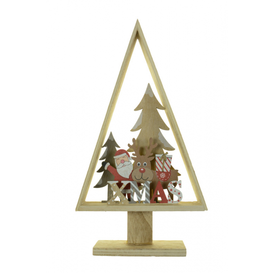 Dekoráció fa 27.5cm Xmas mikulás fenyő formában natúr/piros