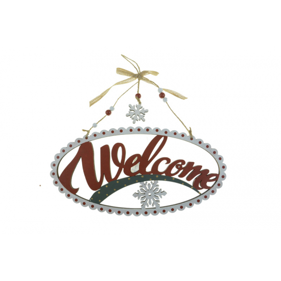 Dekoráció fa Welcome 31*30*0.8cm zöld/piros