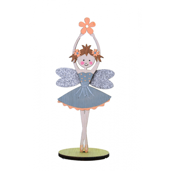 Figura balerina fa virággal 24.5*9.5*6.5CM talpas szürke