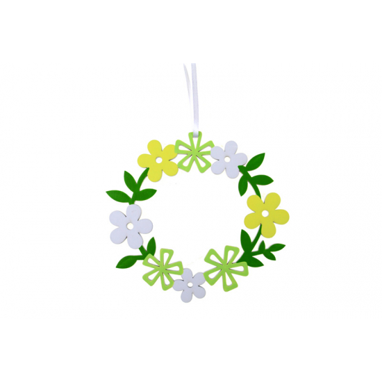 Kopogtató fa virágos koszorú 11*11cm akasztós sárga/zöld