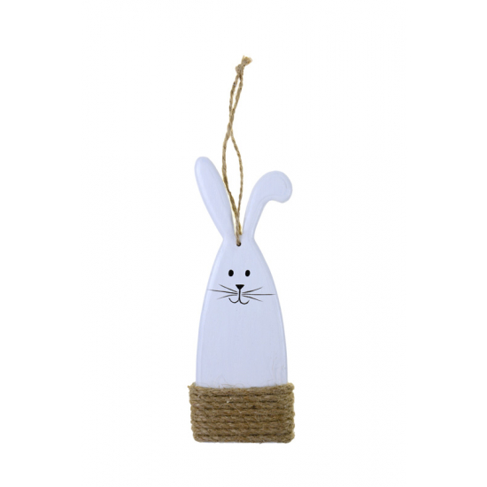 Figura nyúl fa 16*6*1.2CM akasztós fehér