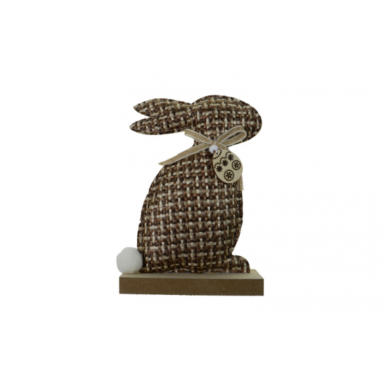 Figura nyuszi textil 15*5*20CM fa talpon natúr