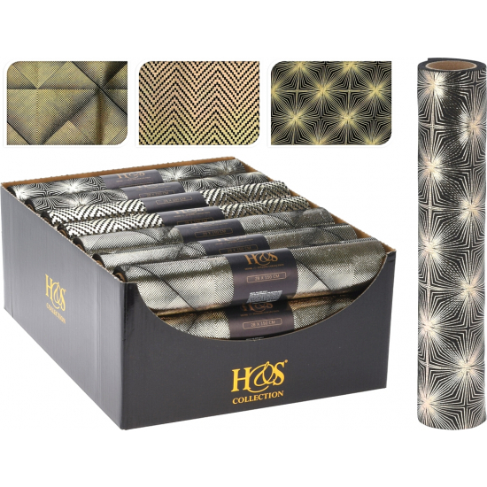Dekoráció textil mintás 28*150cm 3féle pezsgő/fekete