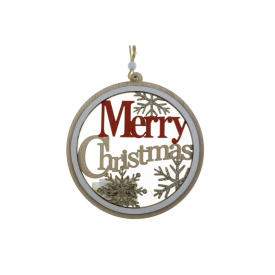 Dekoráció fa Merry Ch. 12.5*12CM akasztós piros/natúr