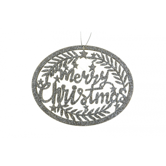 Dekoráció kör fa Merry Ch fenyőágas 18*11*0.5CM akasztós ezüst