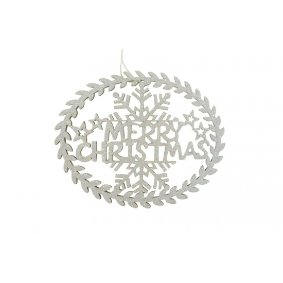 Dekoráció kör fa Merry Ch hópelyhes 18*11*0.5CM akasztós fehér
