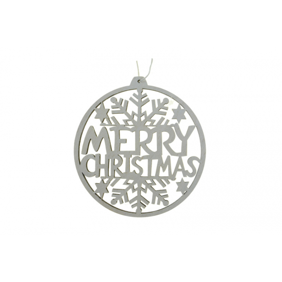 Dekoráció kör fa Merry Ch hópelyhes 22*11*0.5CM akasztós fehér