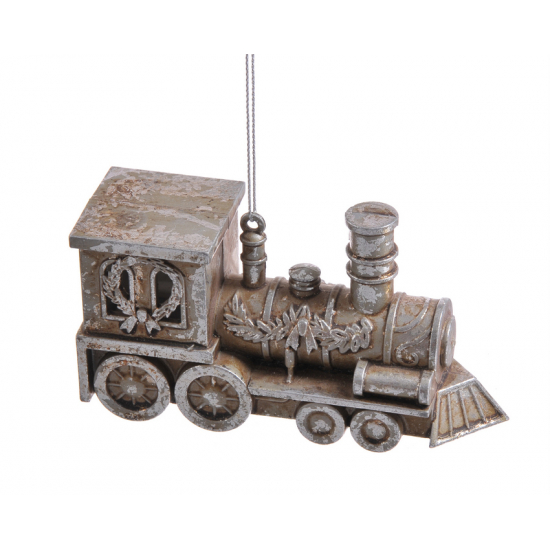 Dísz mozdony 11cm akasztós bronz/ezüst