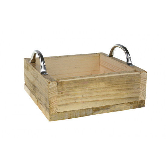 Doboz fa darabolt 20*20*11cm fém füllel natúr