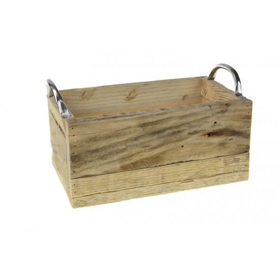 Doboz fa darabolt 32*20*16cm fém füllel natúr