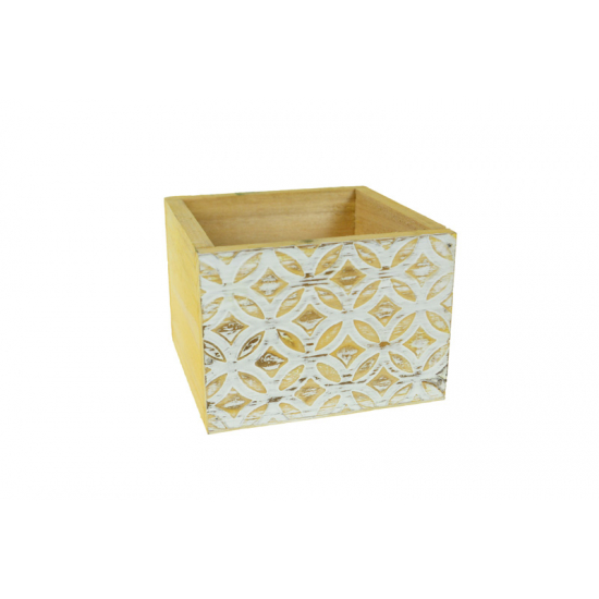 Doboz fa 12*12*8.5cm aprókockás bézs