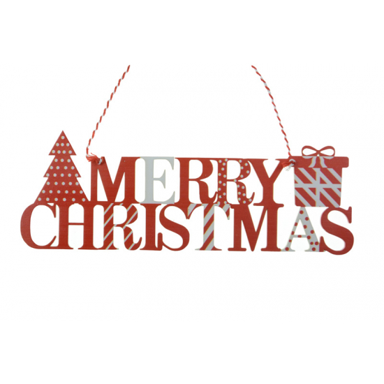 Merry Chirstmas felirat fa 16X13CM akasztós piros