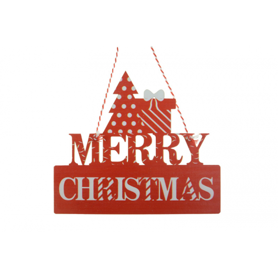 Merry Chirstmas felirat fa 30X11CM akasztós piros