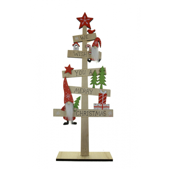 We wish you Merry Christmas felirat fa mikulásos 45*18*5CM talpas fenyő natúr/piros