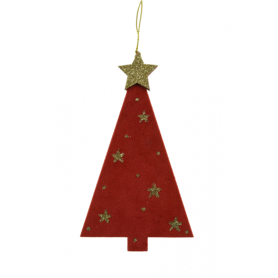 Fenyő fa 23X7.5X0.8CM csillagcsúccsal akasztós piros
